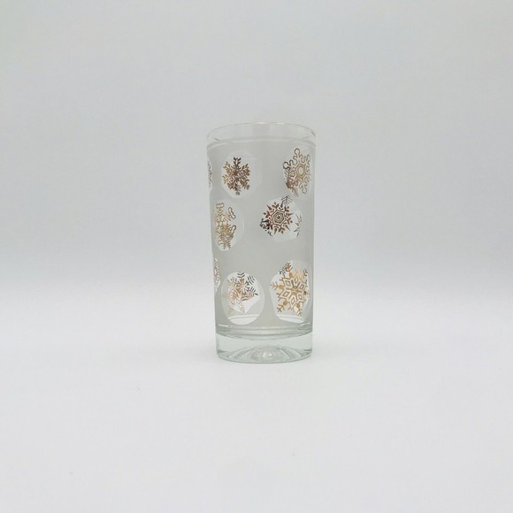 Rare Gold Snowflake Frosted Glass Tumbler Continental Can Company MCM Vintage - Picture 2 of 6